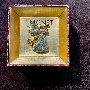 Monet Gold Pave Trumpeting Angel NWT